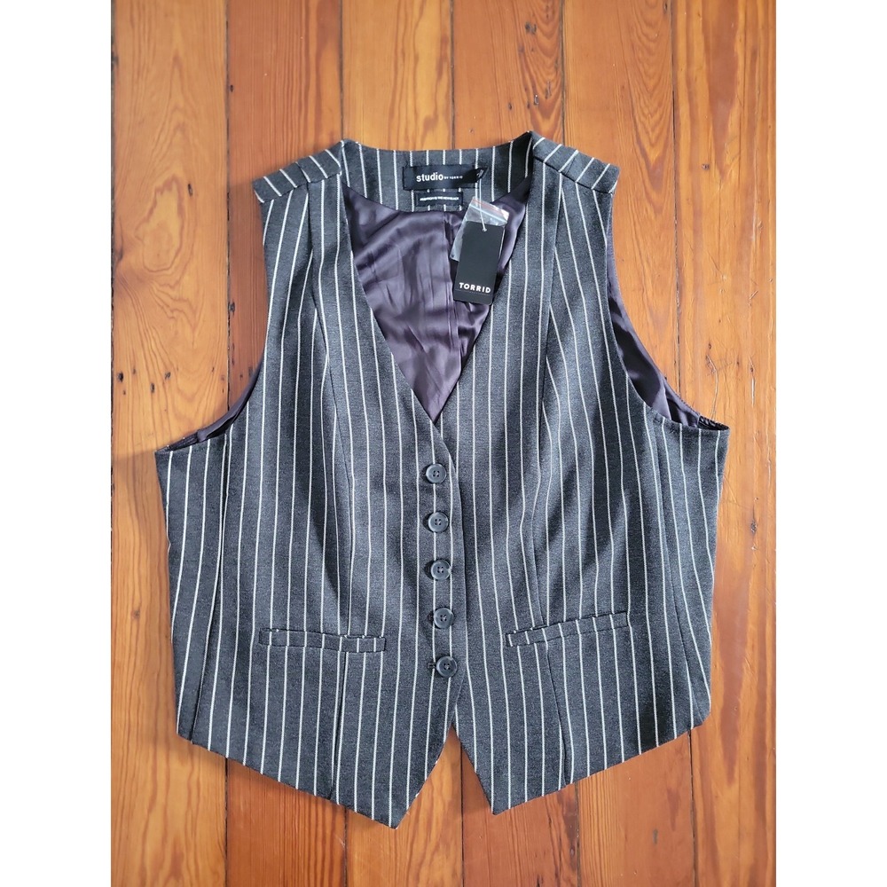 Torrid Studio Tailored Vest Womens 1X Heather Charcoal Grey Waistcoat Pinstripe